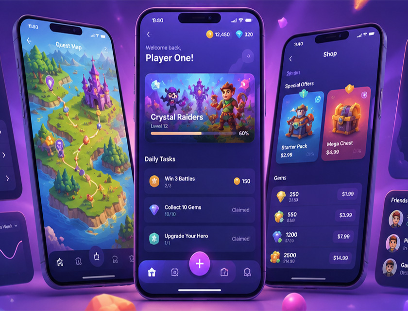 Crystal Raiders Mobile Shooter UI UX Redesign
